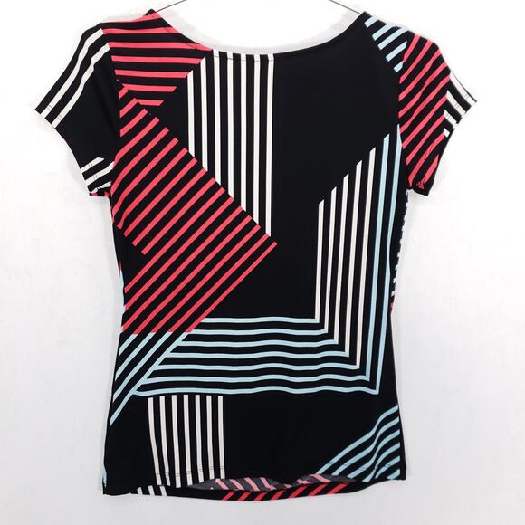 New York & Company Blouse Womens Extra Small Multicolor Geometric Pleated Shirt - Picture 4 of 6